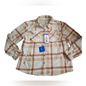 Sage Women's Plaid Lined Fleece Shirt Jacket, Rust, Size Large